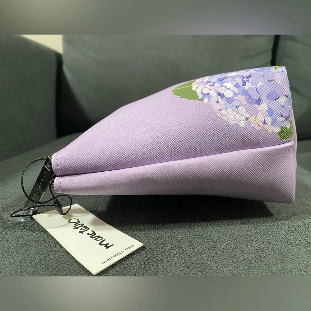 NWT Marc Tetro White Westie Dog Print & Purple Hydrangea Flowers Bag - Picture 3 of 13